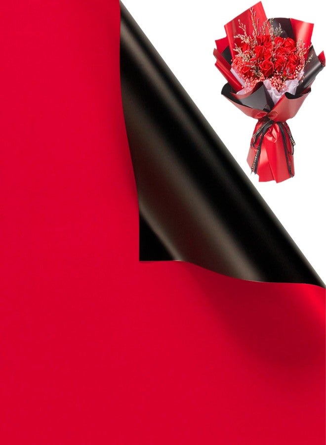 Jocomoni 20 Sheets Double Sided Flower Wrapping Paper, Waterproof Floral Bouquet Wrapping Paper Fresh Flower Packing Material Florist Bouquet Supplies DIY Craft Gift Packing, 22.8*22.8 Inches(Red and Black) - Image 1